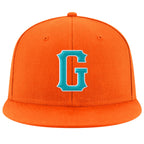 Custom Orange Aqua-White Stitched Adjustable Snapback Hat photo 2