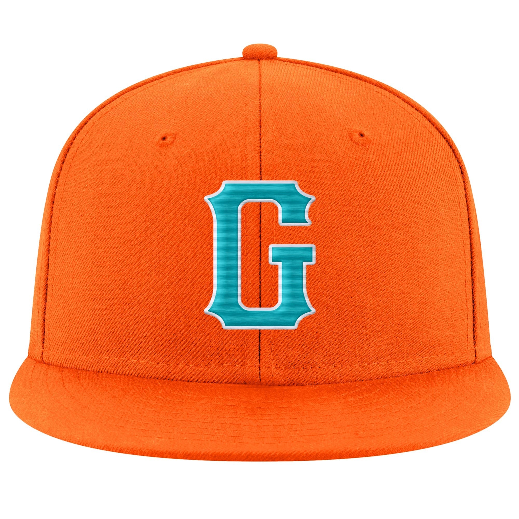 Custom Orange Aqua-White Stitched Adjustable Snapback Hat photo 2