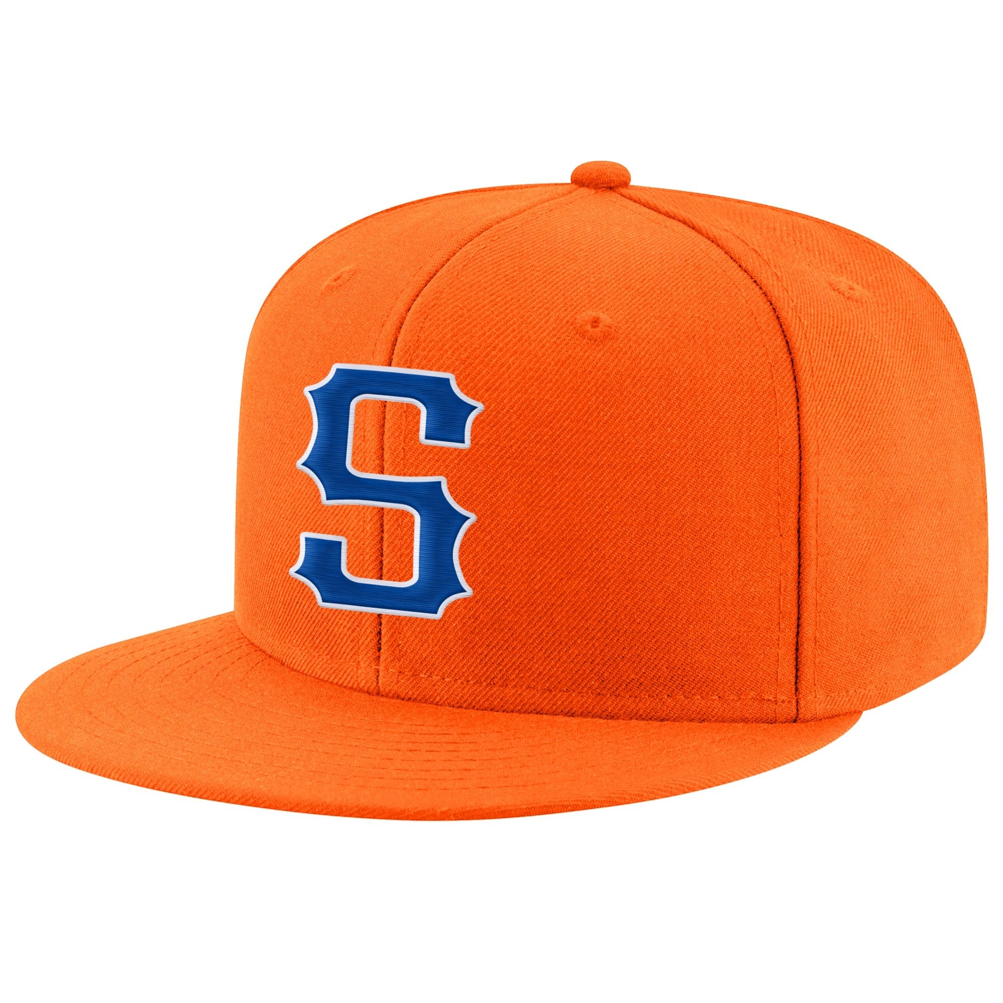 Custom Orange Royal-White Stitched Adjustable Snapback Hat photo 1