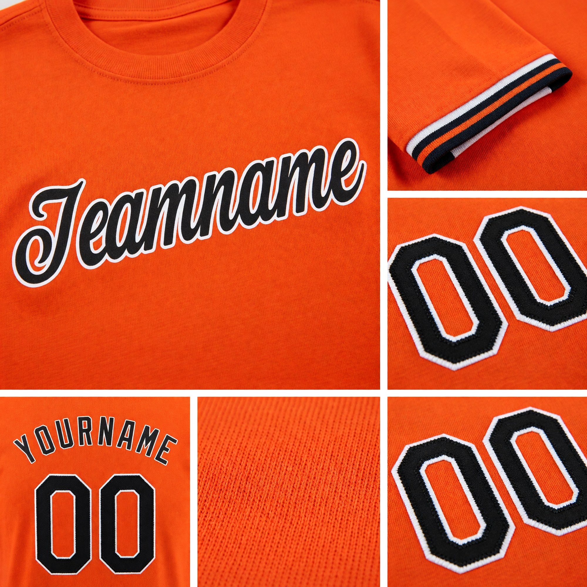 Custom Orange Black-White Performance T-Shirt detail