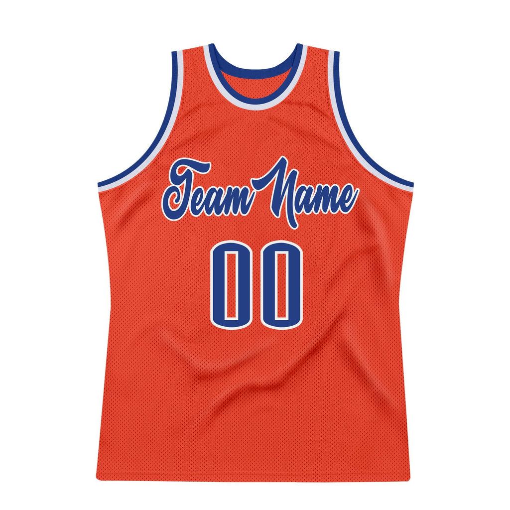 Custom Orange Royal-White Authentic Throwback Basketball Jersey photo 6