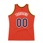 Custom Orange Navy-Gold Authentic Throwback Basketball Jersey photo 5