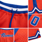Custom Orange Royal-White Authentic Throwback Basketball Shorts detail