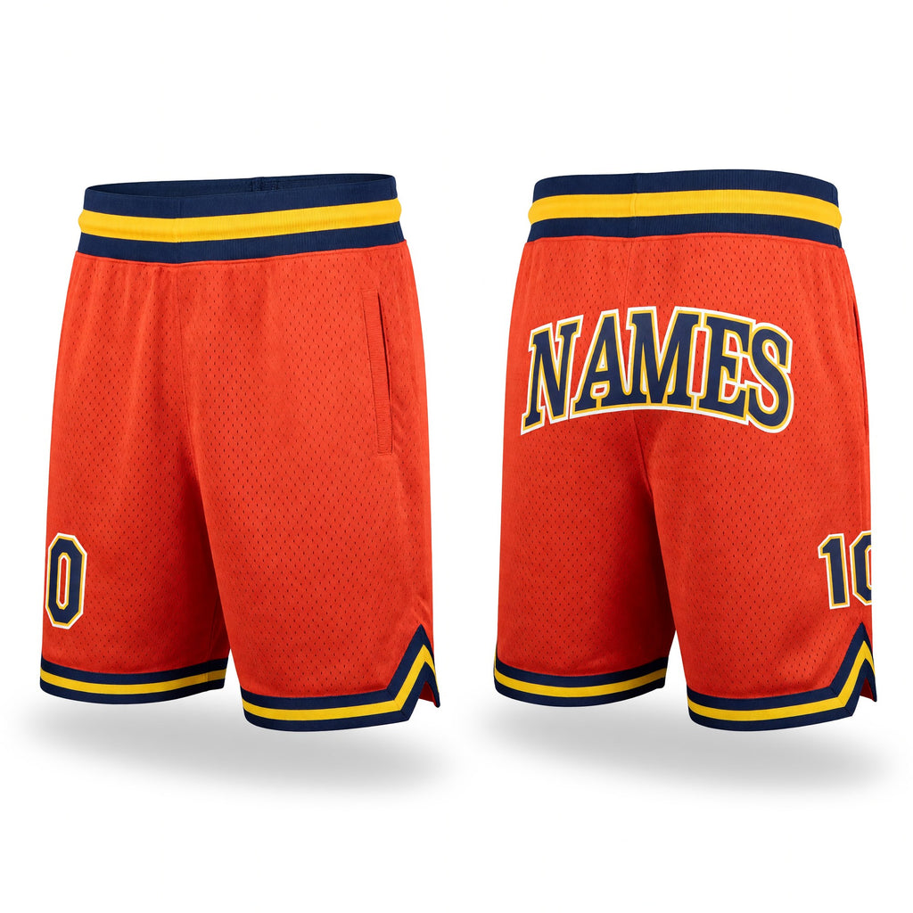 Custom Orange Navy-Gold Authentic Throwback Basketball Shorts