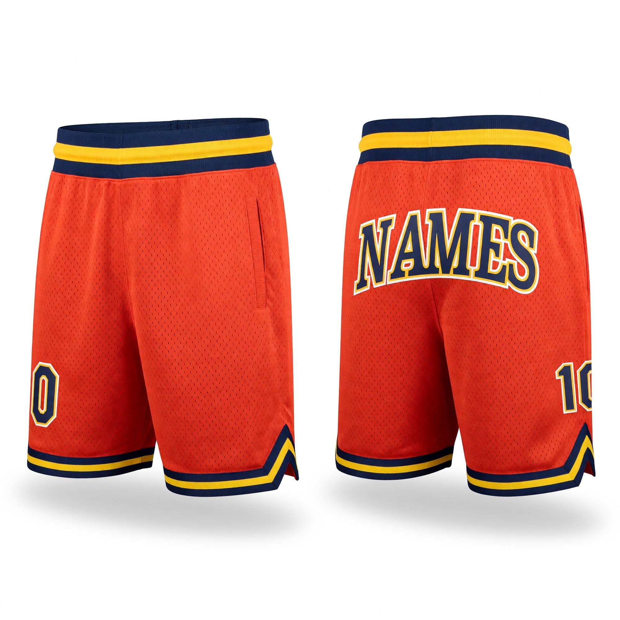 Custom Orange Navy-Gold Authentic Throwback Basketball Shorts