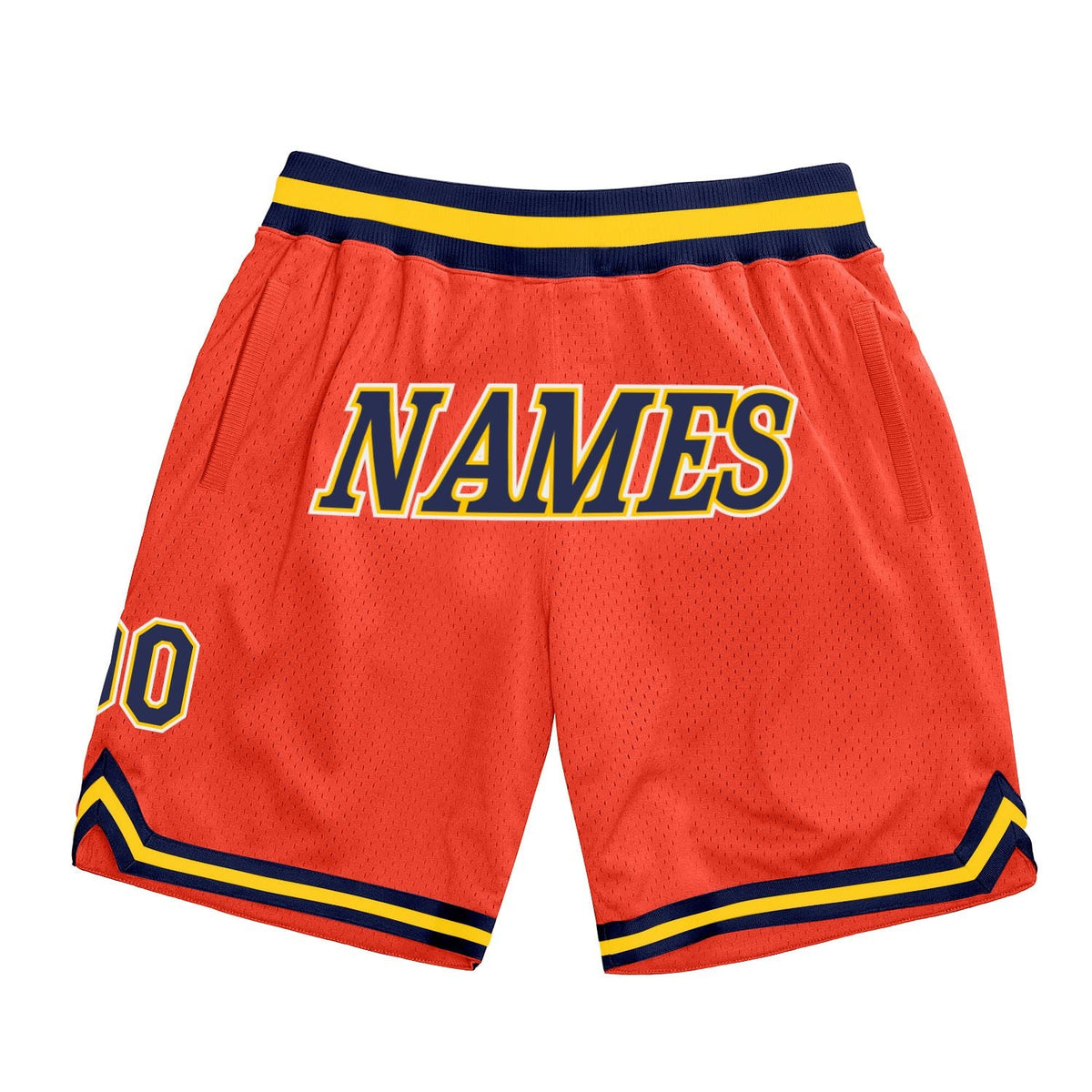 Custom Orange Navy-Gold Authentic Throwback Basketball Shorts photo 1