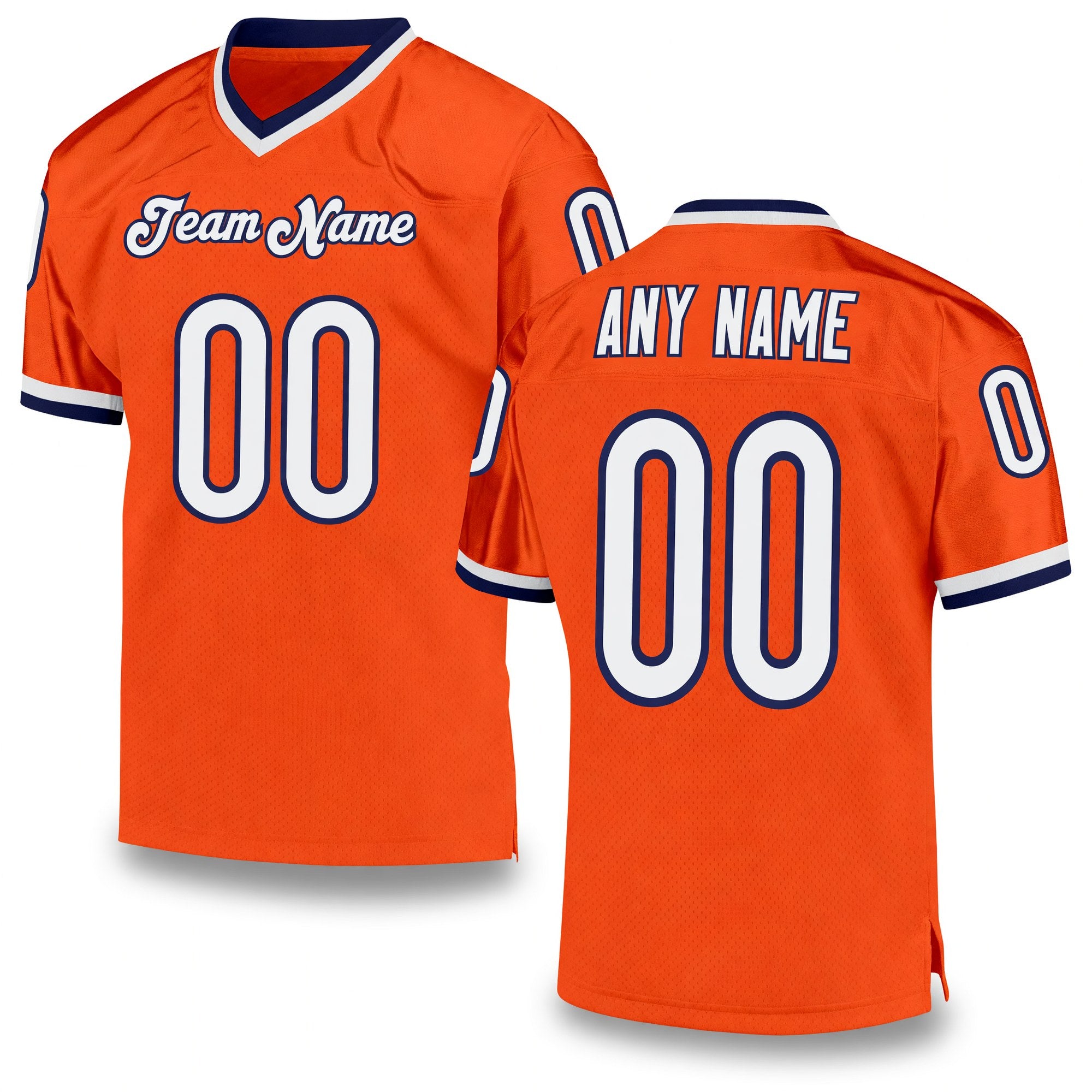 Custom Orange White-Navy Mesh Authentic Throwback Football Jersey