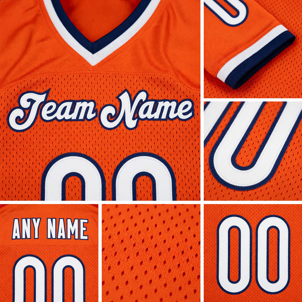 Custom Orange White-Navy Mesh Authentic Throwback Football Jersey detail