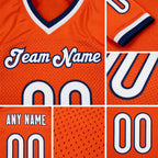 Custom Orange White-Navy Mesh Authentic Throwback Football Jersey detail