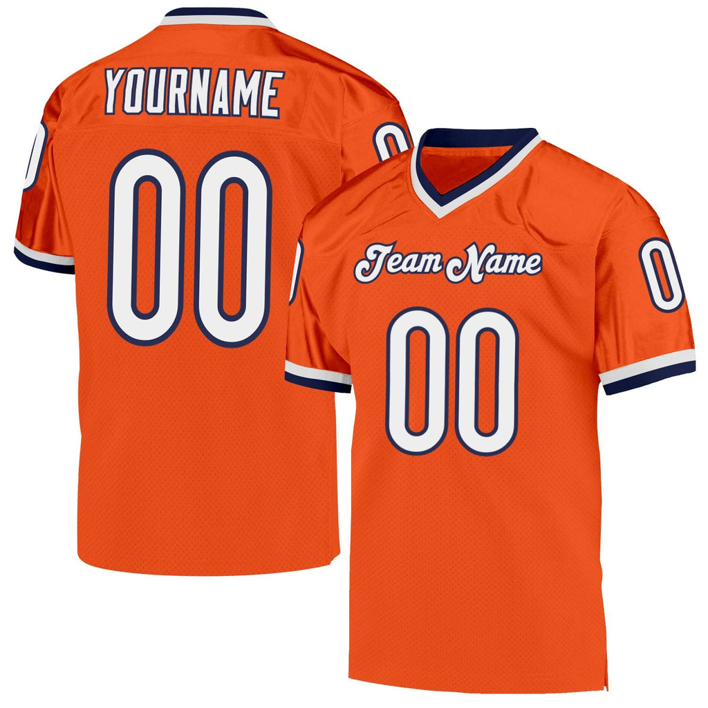 Custom Orange White-Navy Mesh Authentic Throwback Football Jersey photo 1