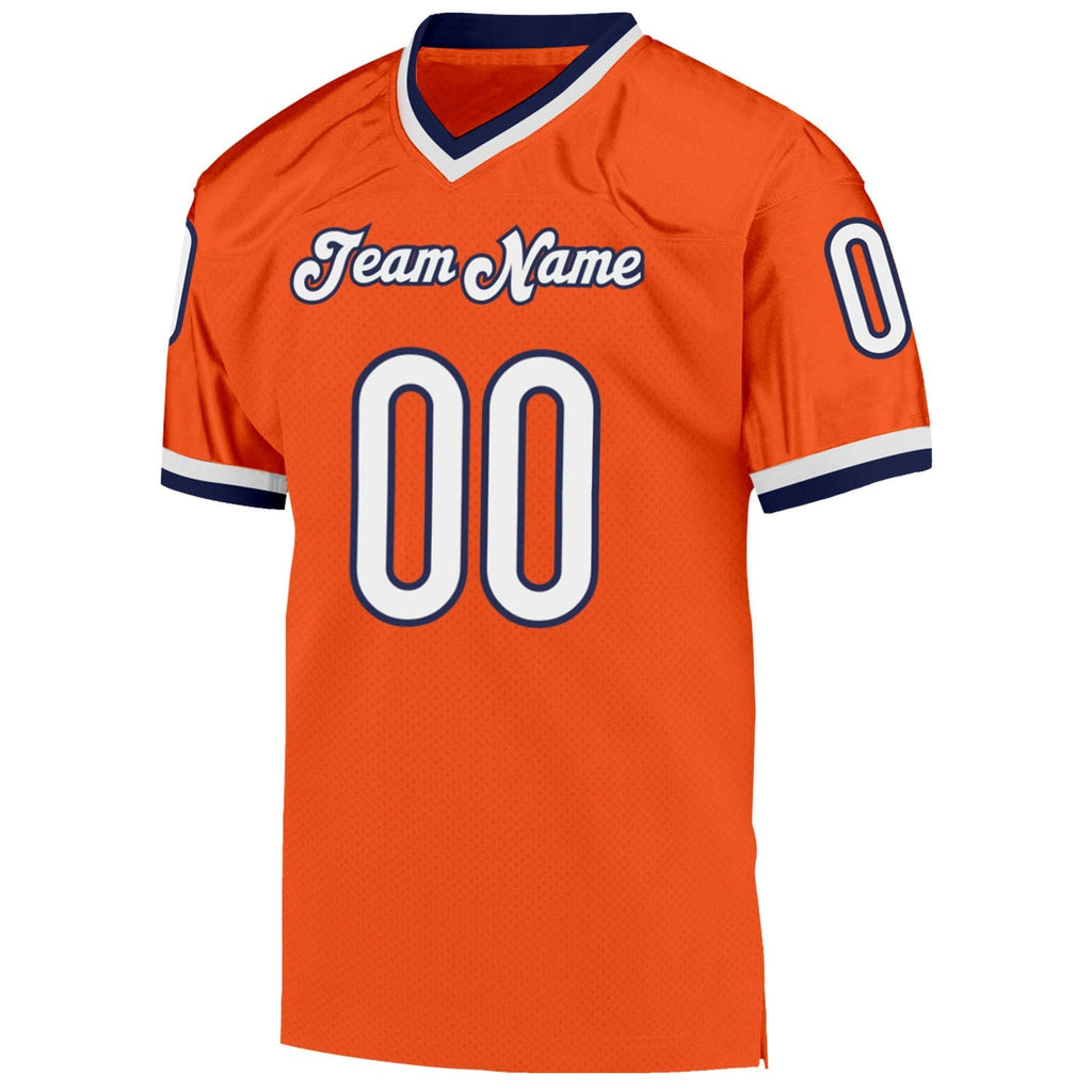 Custom Orange White-Navy Mesh Authentic Throwback Football Jersey photo 2
