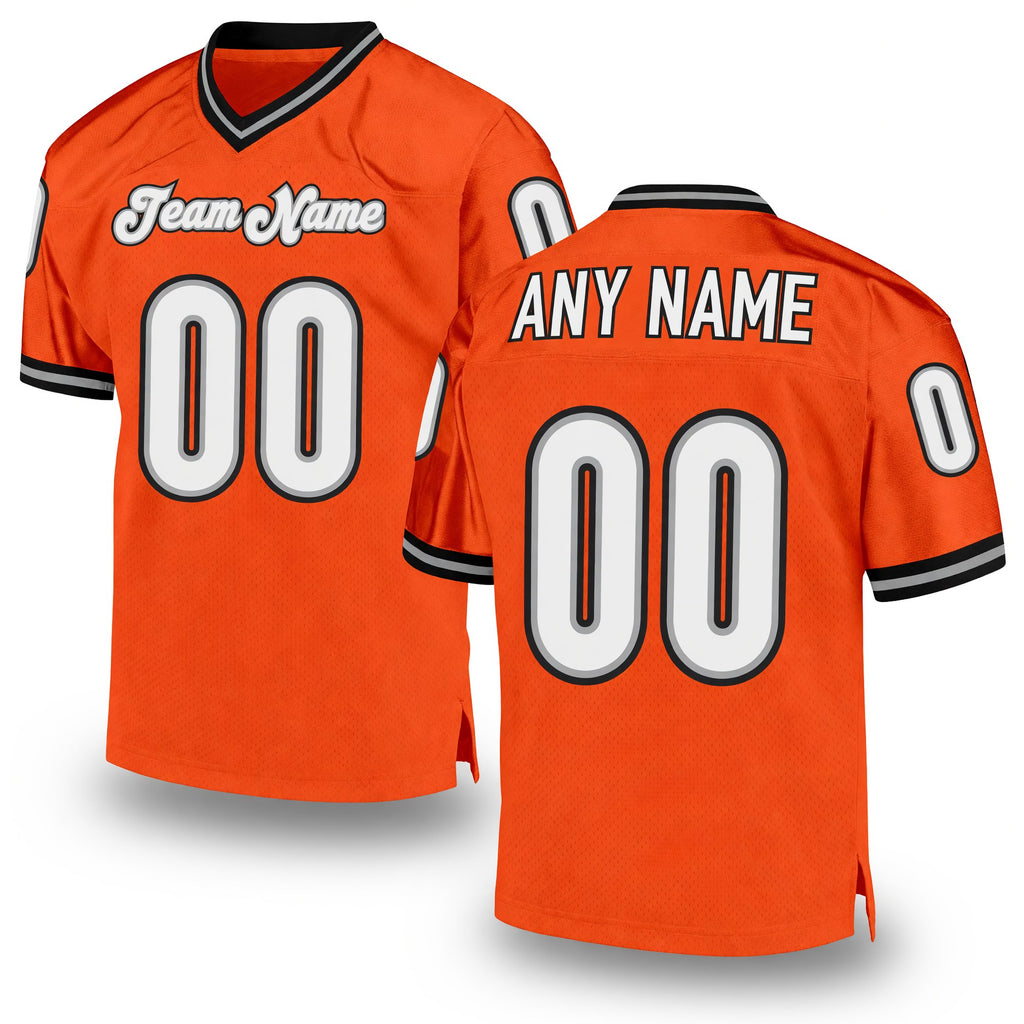 Custom Orange White-Black Mesh Authentic Throwback Football Jersey