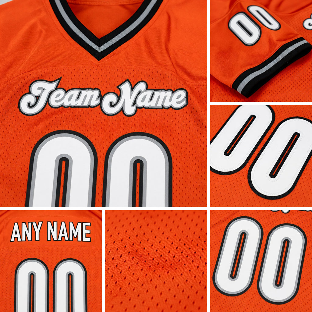Custom Orange White-Black Mesh Authentic Throwback Football Jersey detail