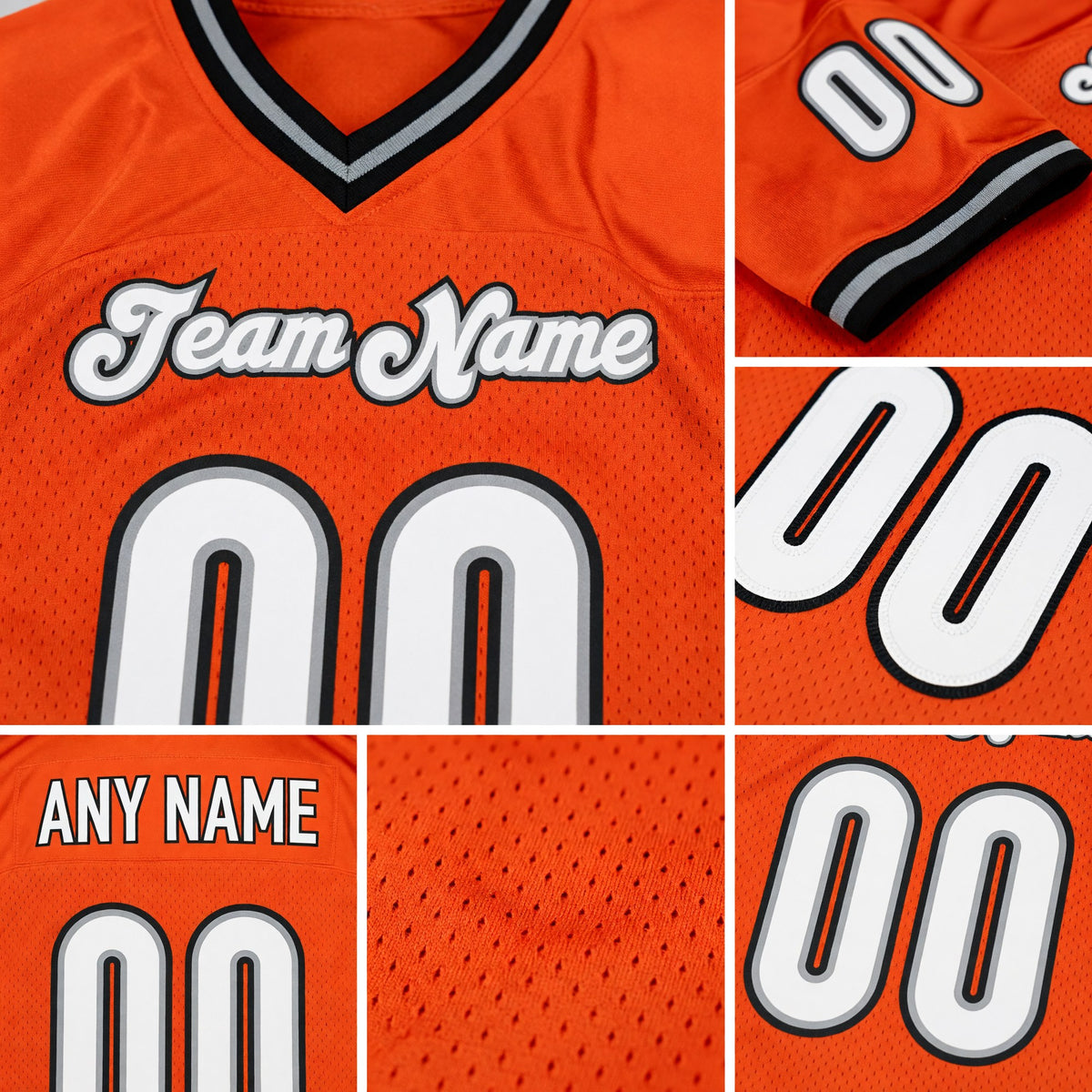 Custom Orange White-Black Mesh Authentic Throwback Football Jersey detail