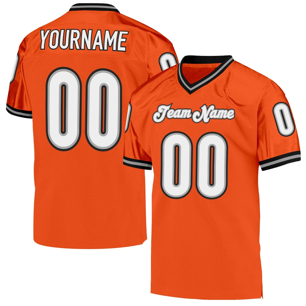 Custom Orange White-Black Mesh Authentic Throwback Football Jersey photo 1