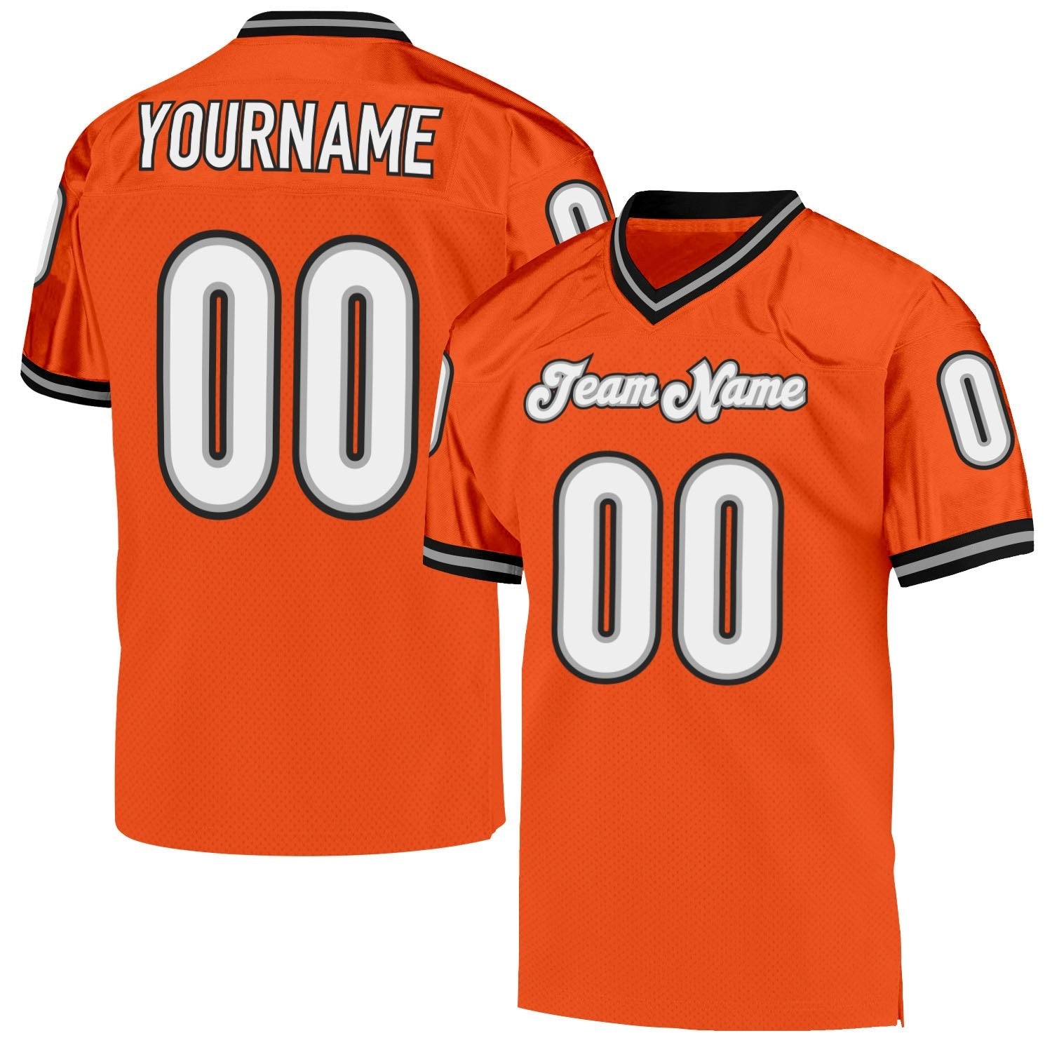 Custom Orange White-Black Mesh Authentic Throwback Football Jersey photo 1