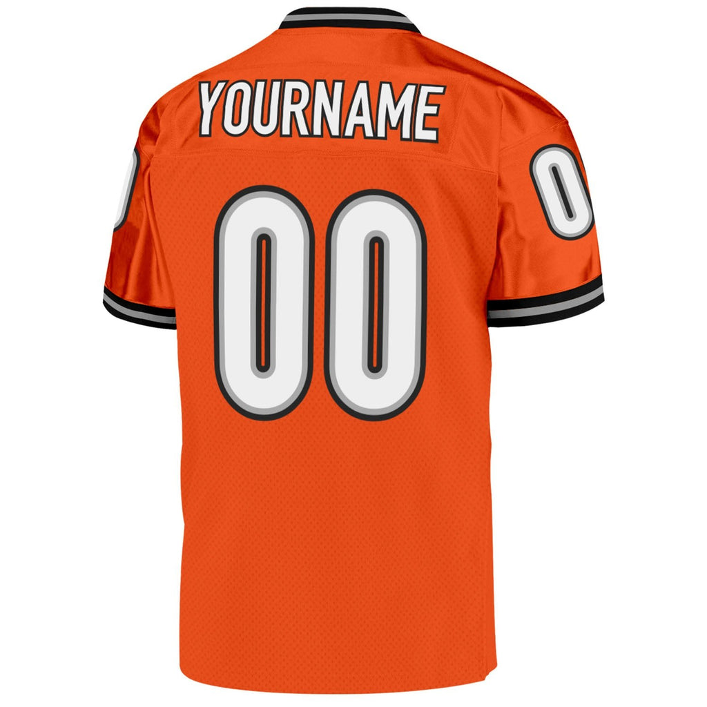 Custom Orange White-Black Mesh Authentic Throwback Football Jersey photo 3