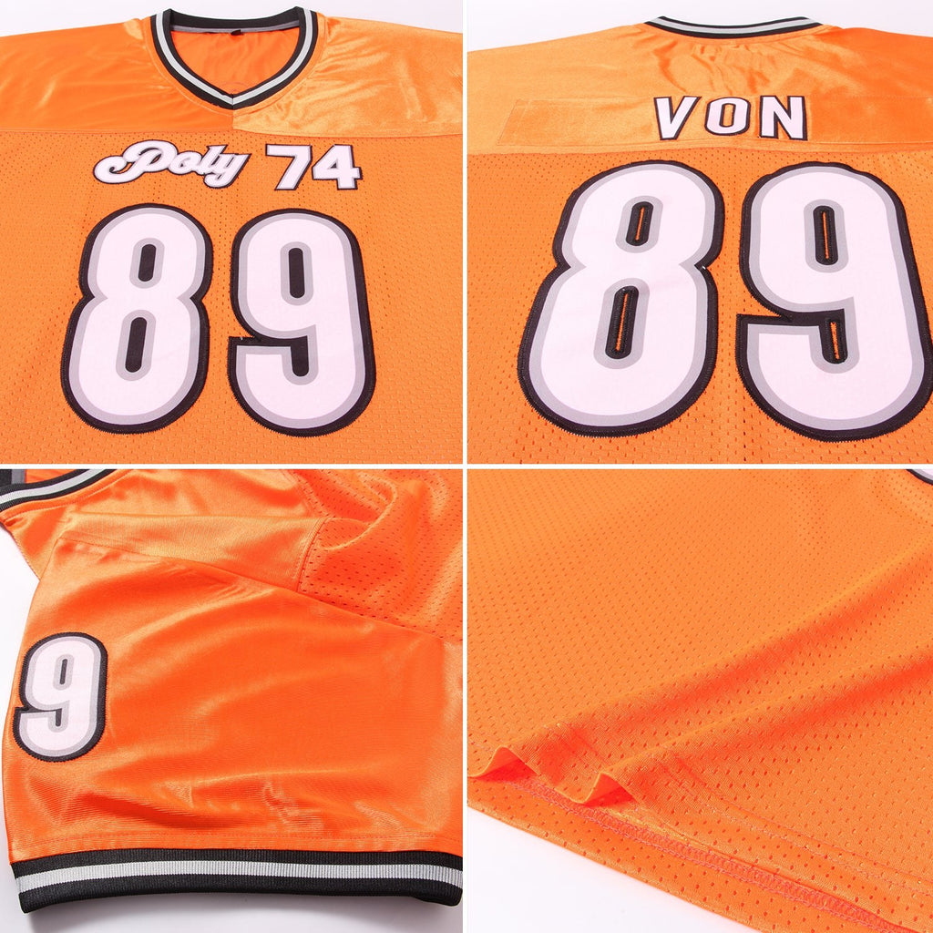 Custom Orange White-Black Mesh Authentic Throwback Football Jersey photo 7