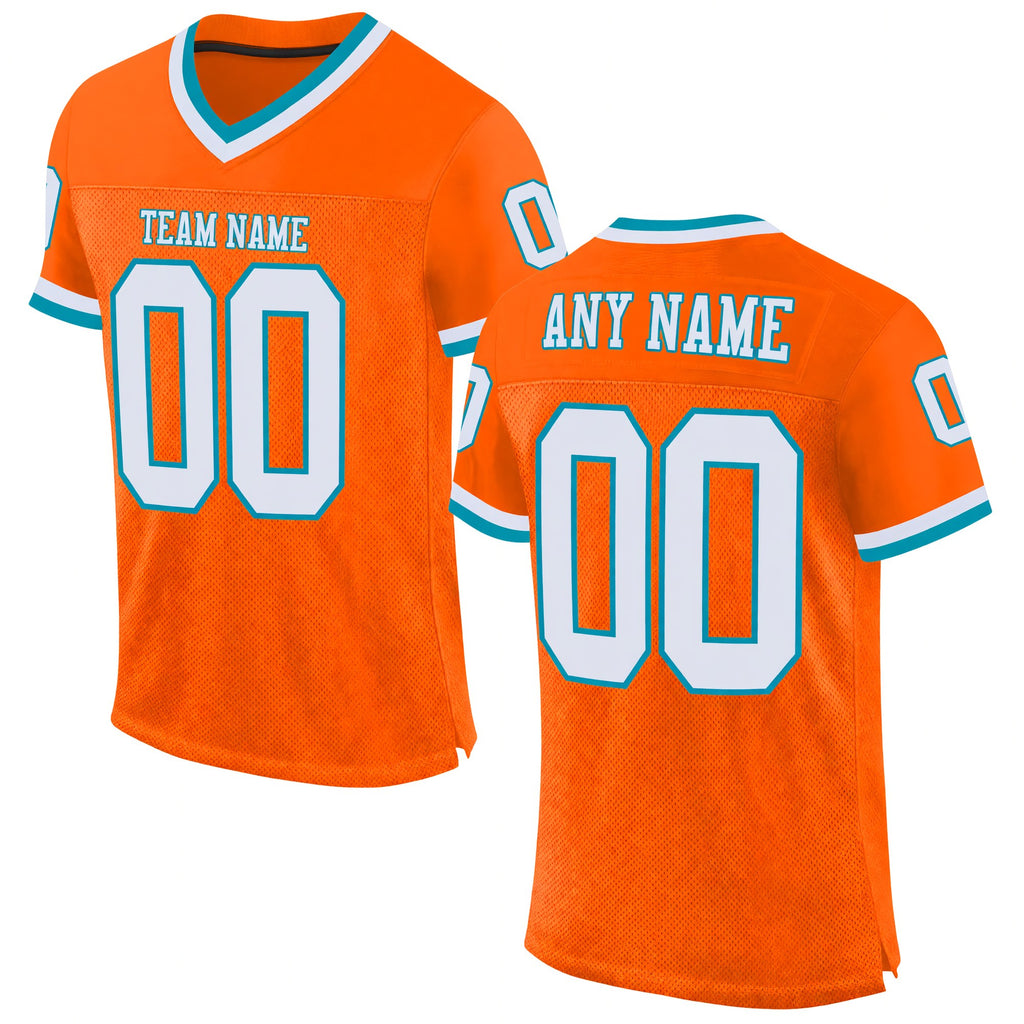 Custom Orange White-Teal Mesh Authentic Throwback Football Jersey