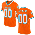 Custom Orange White-Teal Mesh Authentic Throwback Football Jersey