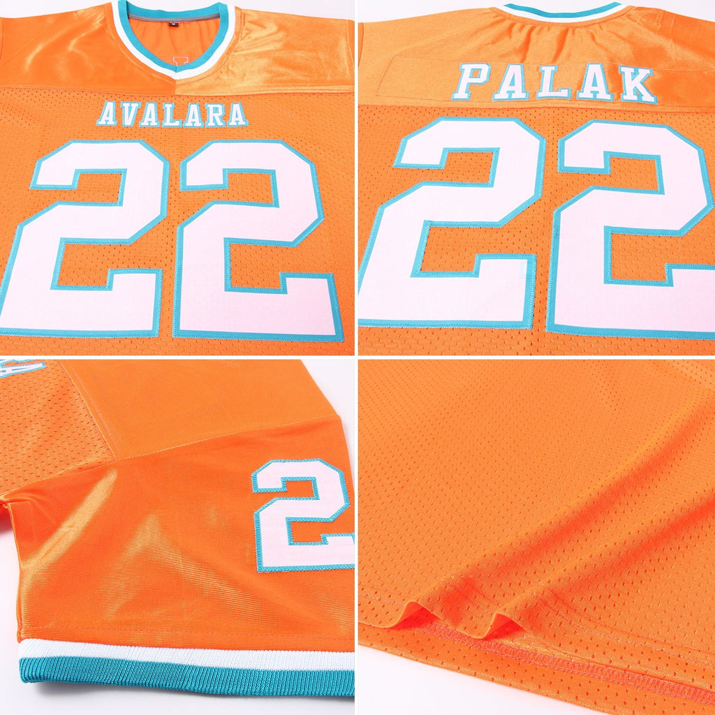 Custom Orange White-Teal Mesh Authentic Throwback Football Jersey photo 3