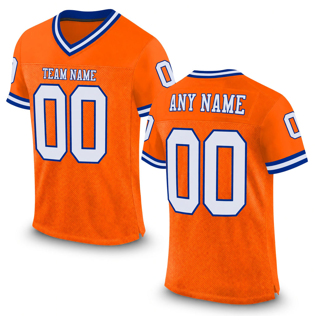 Custom Orange White-Royal Mesh Authentic Throwback Football Jersey