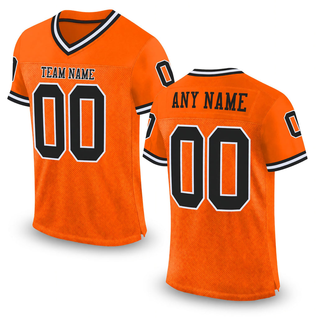 Custom Orange Black-White Mesh Authentic Throwback Football Jersey