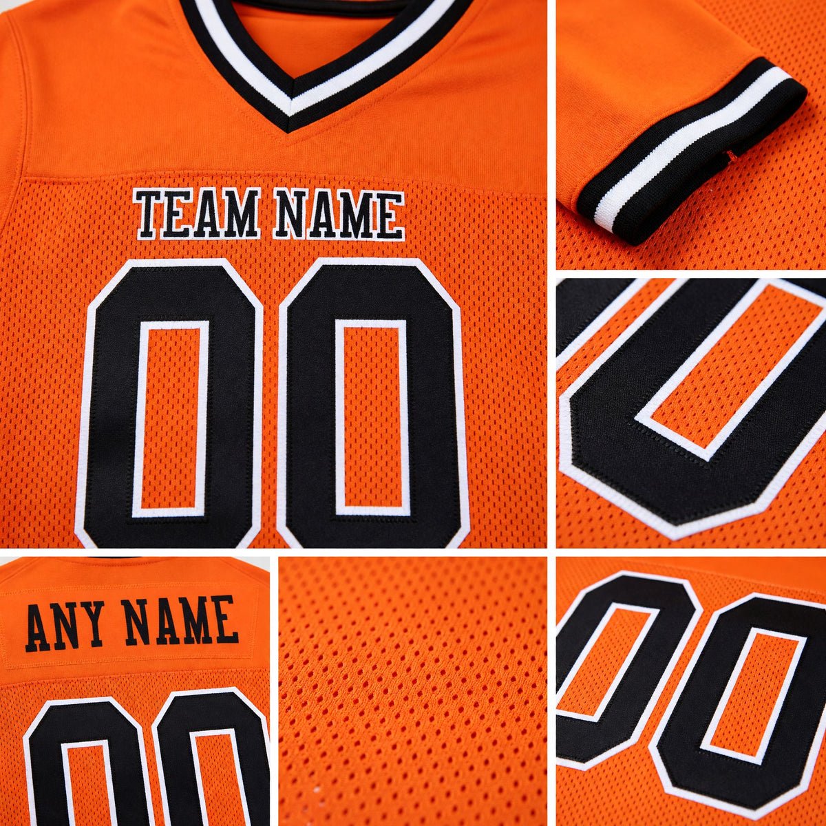Custom Orange Black-White Mesh Authentic Throwback Football Jersey detail