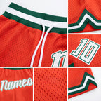 Custom Orange White-Hunter Green Authentic Throwback Basketball Shorts detail