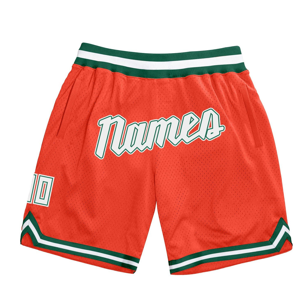 Custom Orange White-Hunter Green Authentic Throwback Basketball Shorts photo 1