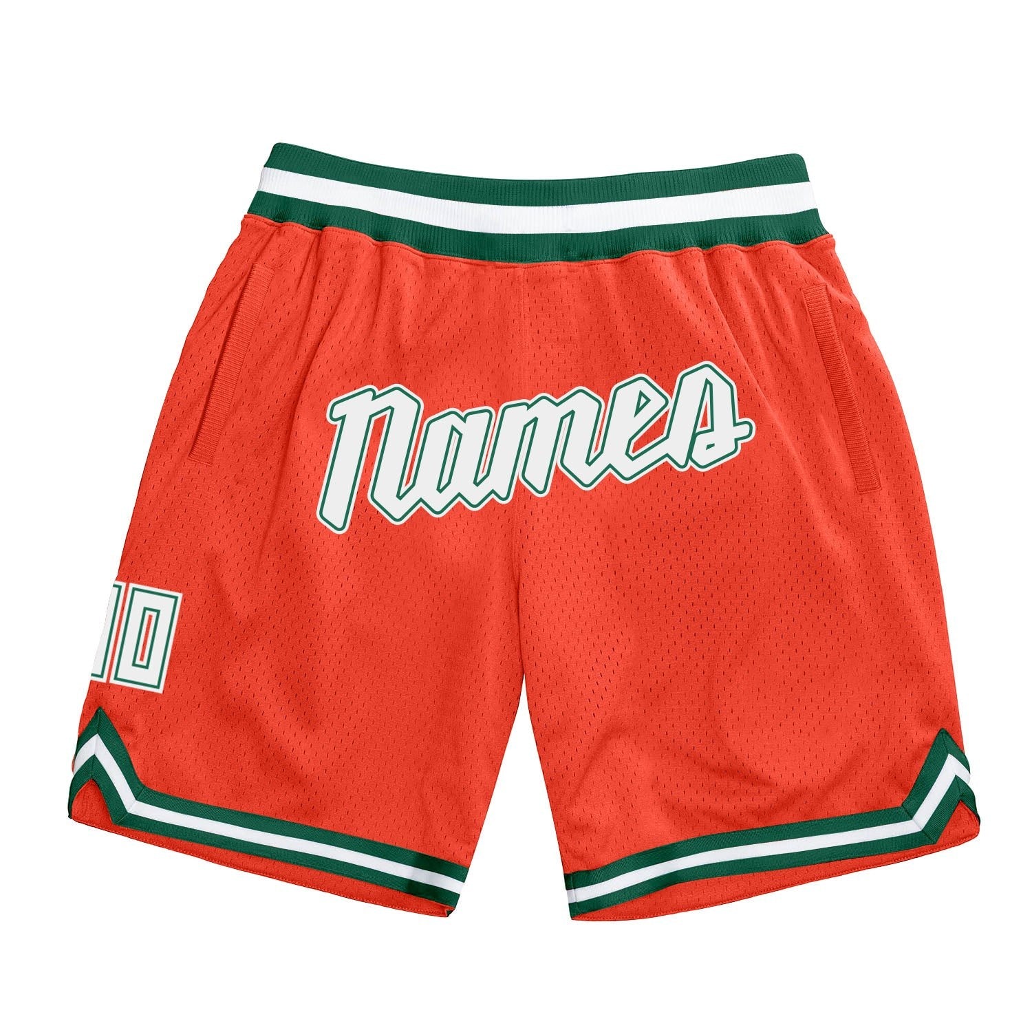 Custom Orange White-Hunter Green Authentic Throwback Basketball Shorts photo 1