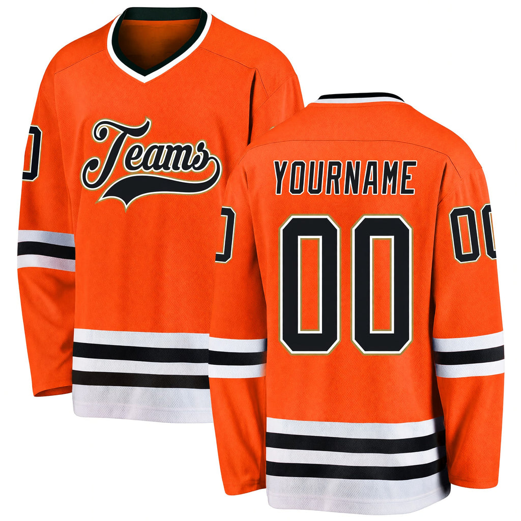 Custom Orange Black-Old Gold Hockey Jersey