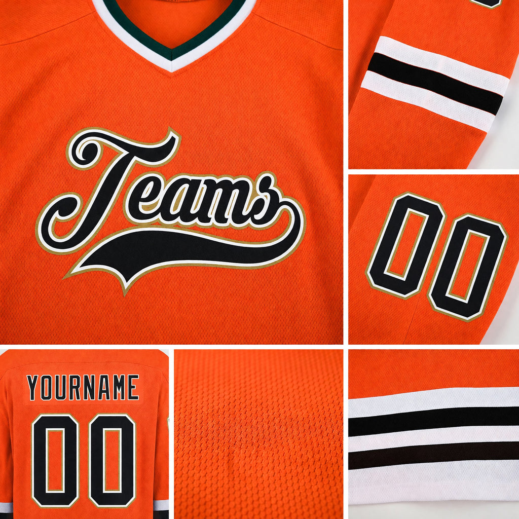 Custom Orange Black-Old Gold Hockey Jersey detail