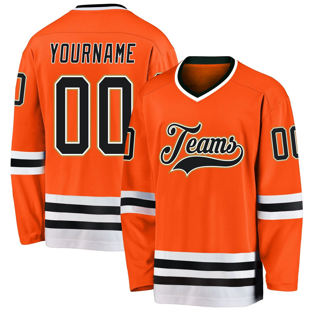 Custom Orange Black-Old Gold Hockey Jersey photo 1