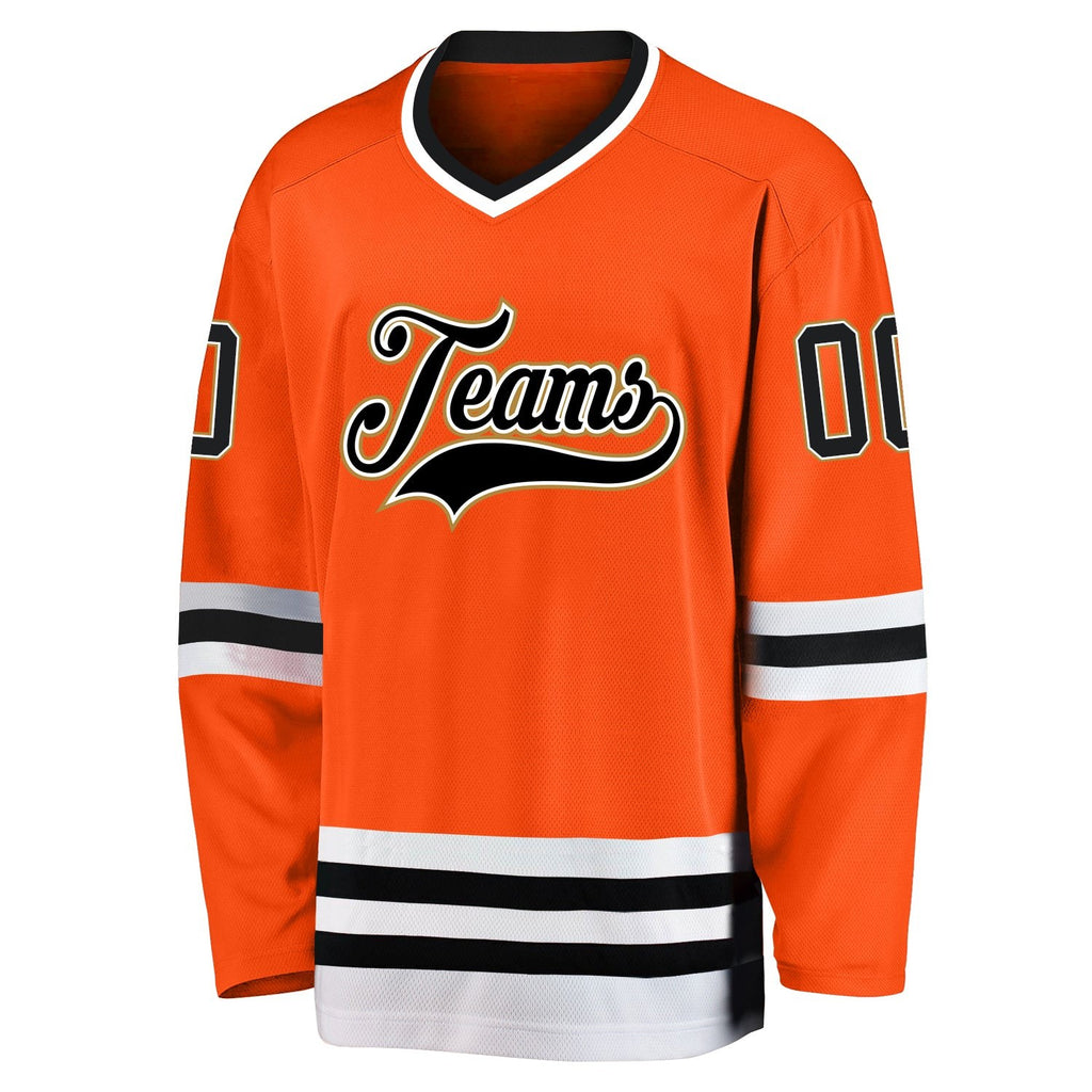 Custom Orange Black-Old Gold Hockey Jersey photo 2