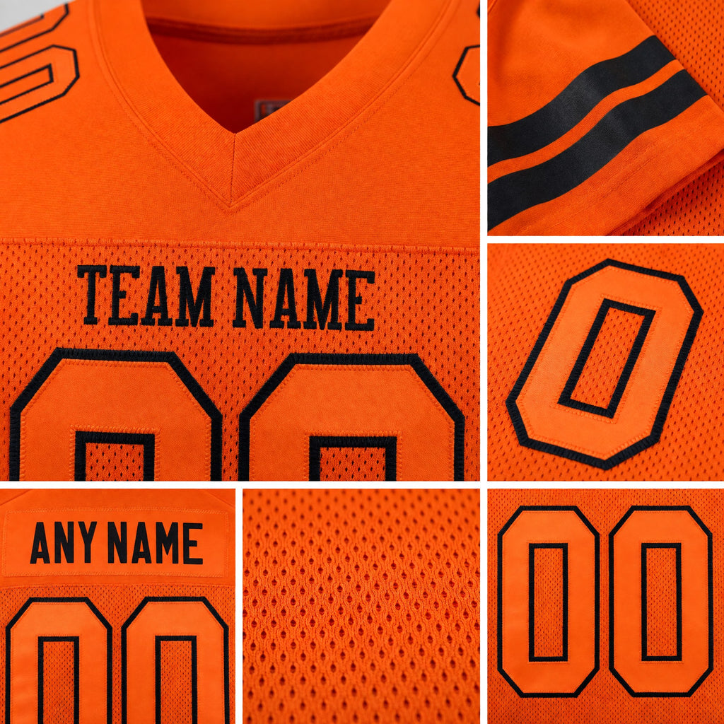 Custom Orange Orange-Black Mesh Authentic Football Jersey detail