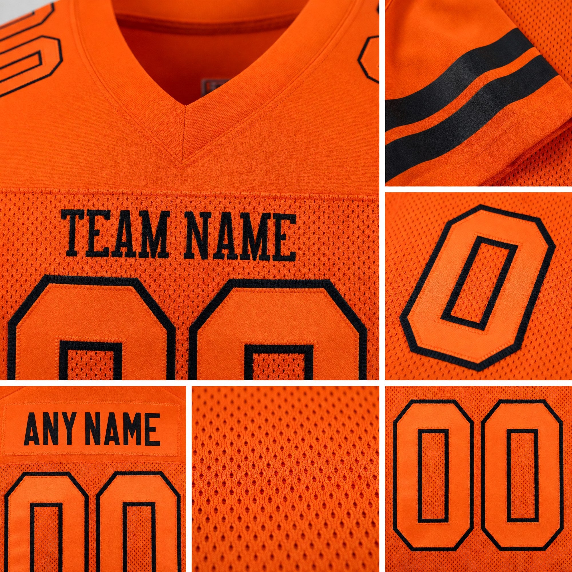 Custom Orange Orange-Black Mesh Authentic Football Jersey detail