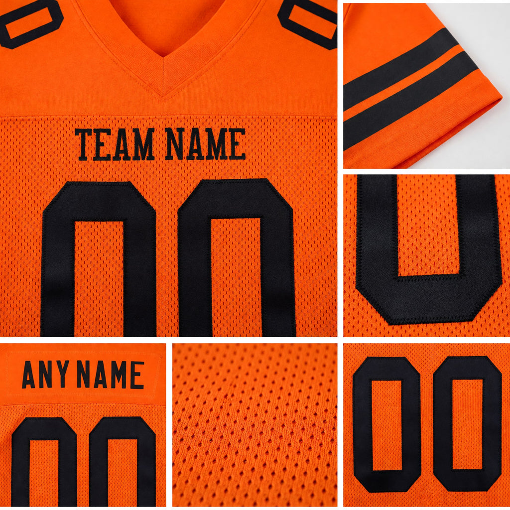 Custom Orange Black Mesh Authentic Football Jersey detail