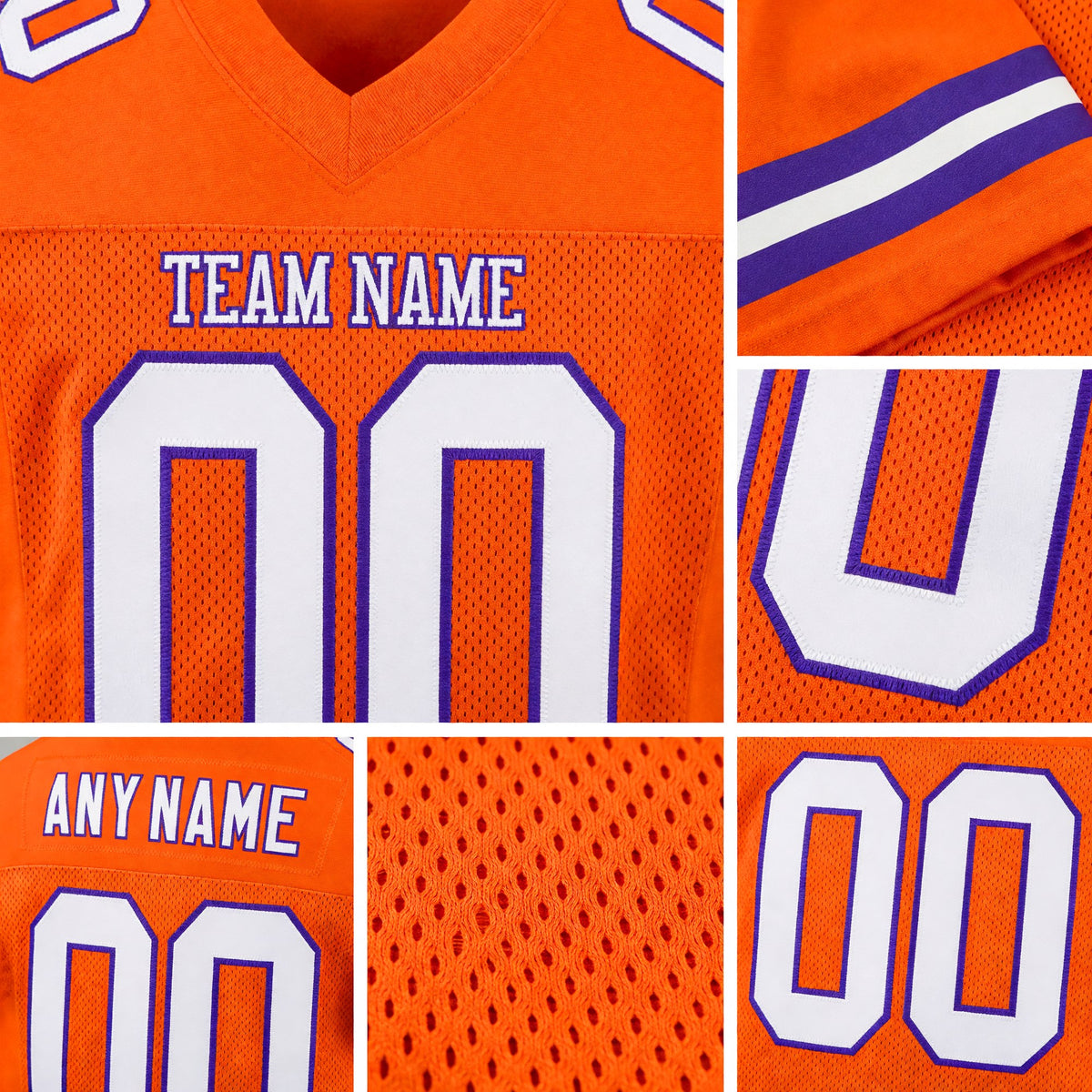 Custom Orange White-Purple Mesh Authentic Football Jersey detail