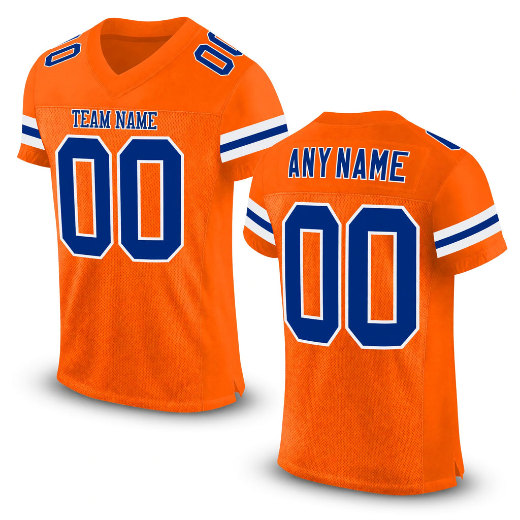 Custom Orange Royal-White Mesh Authentic Football Jersey