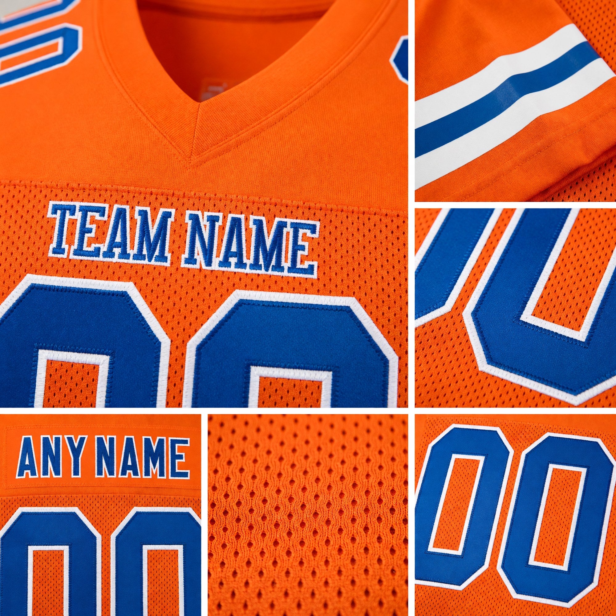 Custom Orange Royal-White Mesh Authentic Football Jersey detail