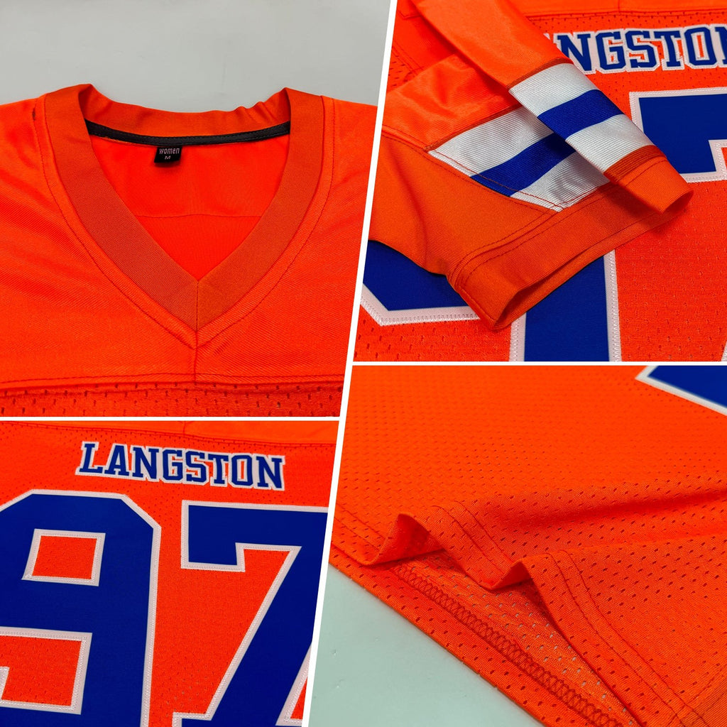 Custom Orange Royal-White Mesh Authentic Football Jersey photo 1