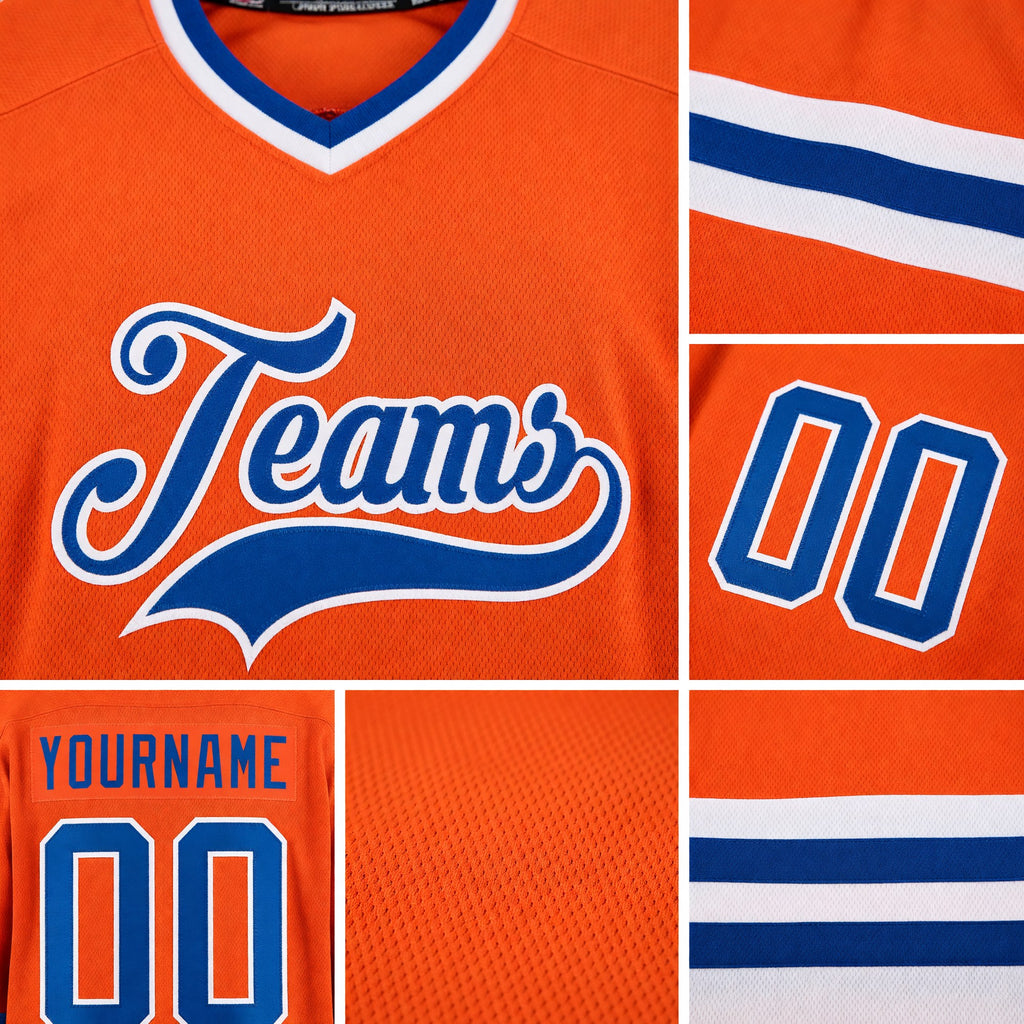 Custom Orange Royal-White Hockey Jersey detail