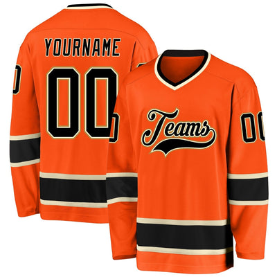 Custom Orange Hockey Jersey with Black and Cream Lettering