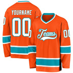 Custom Orange White-Teal Hockey Jersey photo 1
