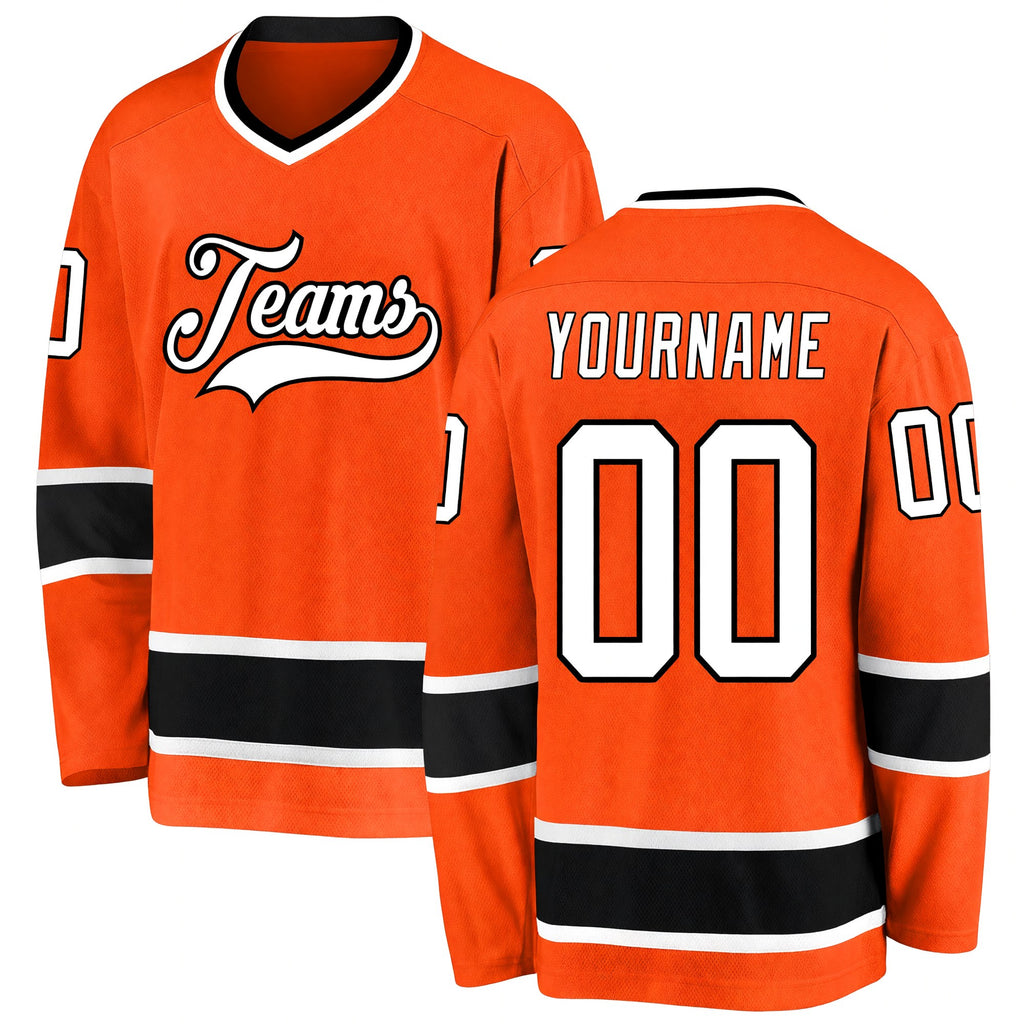 Custom Orange White-Black Hockey Jersey