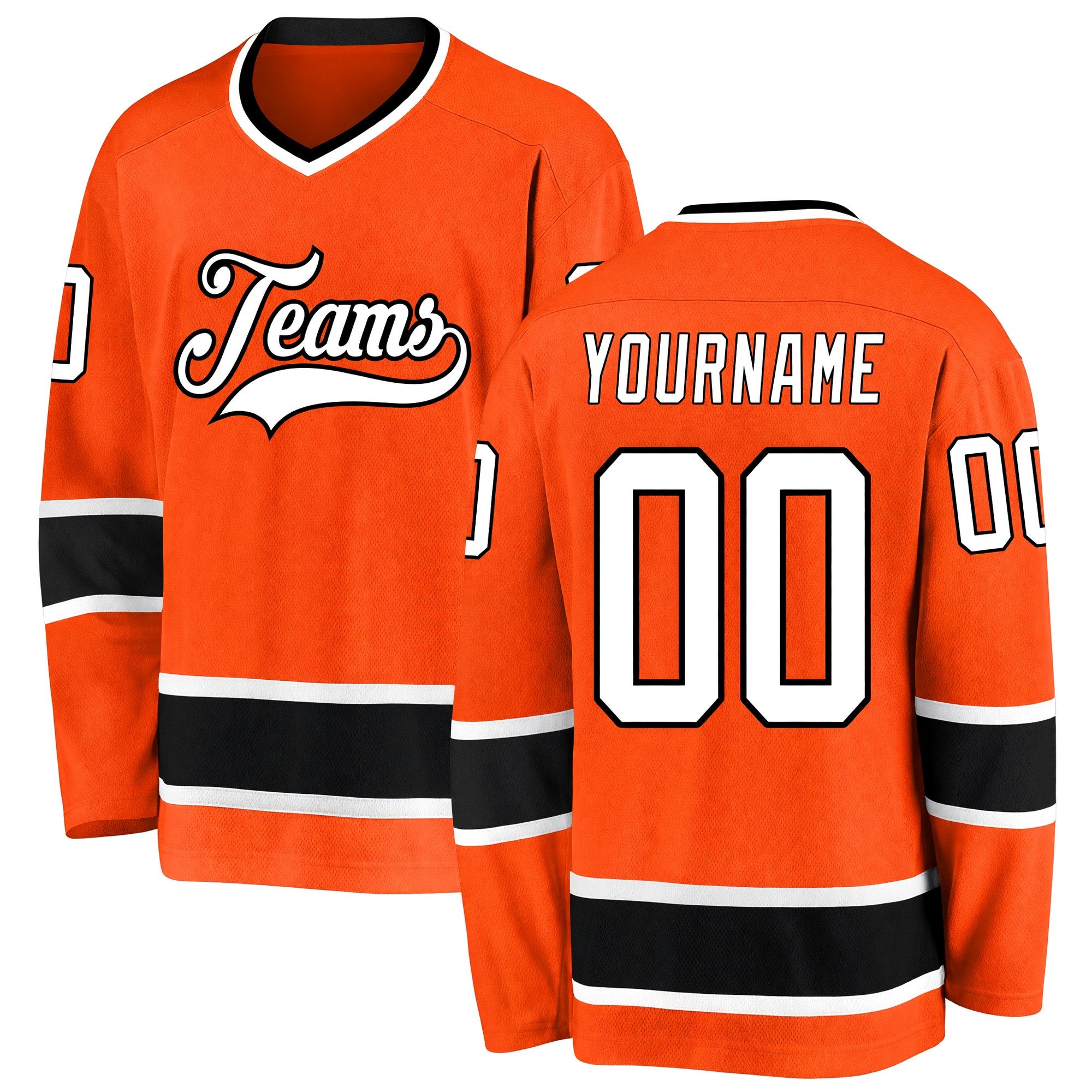 Custom Orange White-Black Hockey Jersey