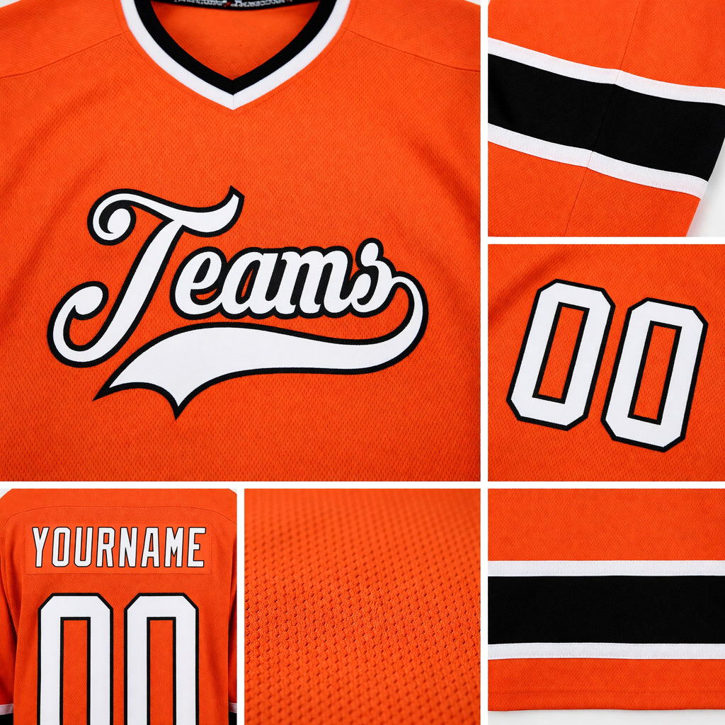 Custom Orange White-Black Hockey Jersey detail