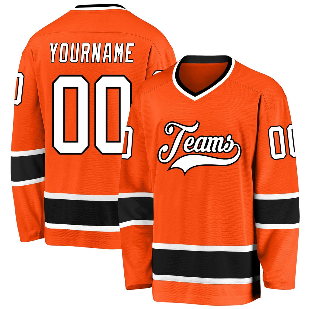 Custom Orange White-Black Hockey Jersey photo 1