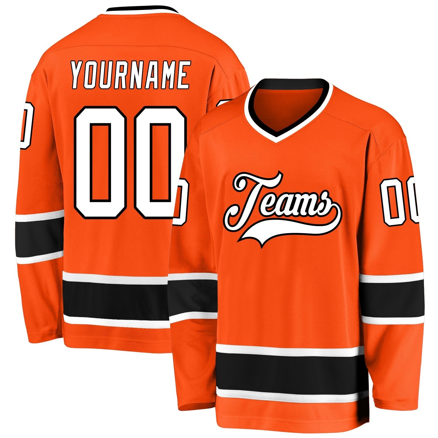 Custom Orange White-Black Hockey Jersey photo 1